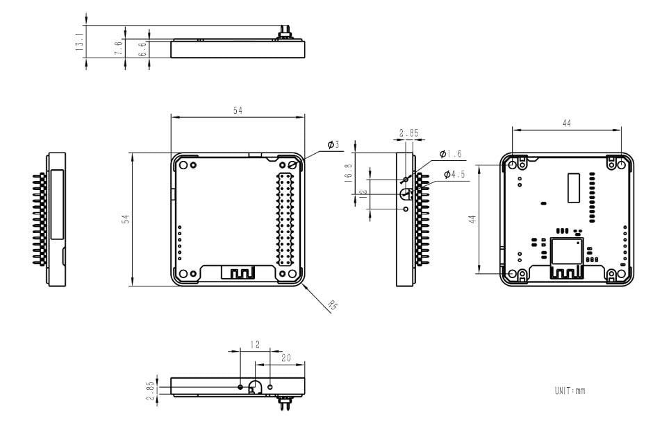 Mechanical Drawing - M5Stack M141 ESP32-H2 Thread/Zigbee Gateway Module